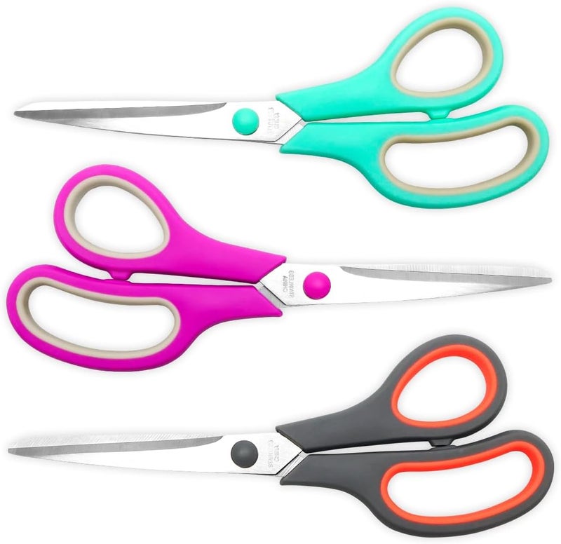 VITOLER 8.5" Scissors All Purpose, 3 Pack Ultra Sharp Blade Shears, Professional Ergonomic Comfort Grip Scissors for Office School Home Supplies Fabric Sewing DIY - Image 1